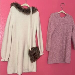 Jessica Simpson& Adrienne Vittadini Girl Cream,pink Sweater &Brown Faux Fur 5T&6